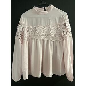 Women’s Light Pink Lace Baby Doll Blouse Size Large  Romantic Feminine Top